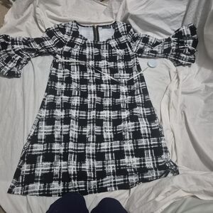 Nina Leonard Black and White Plaid Kids Dress